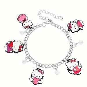 Hello Kitty Silver Beaded Charm Bracelet – Adjustable Chain for Kids & Adults